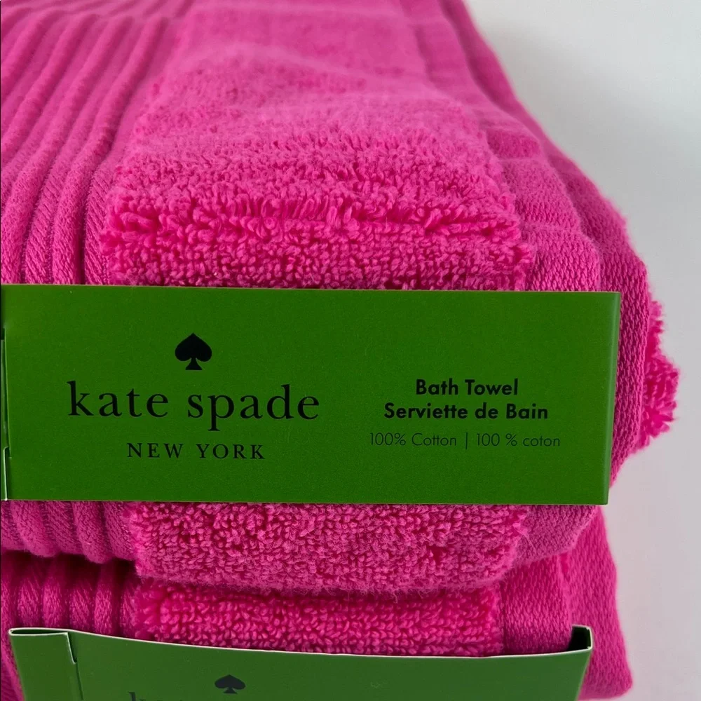 Kate Spade New York Bath Towel Set Hot Pink  100% Cotton 2 Piece Set NEW